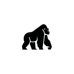 Obraz premium Stylized black gorilla silhouette walking forward on white background