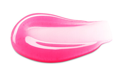 Pink lip gloss texture isolated on white background. Smudged lipgloss cosmetic product smear. Makeup swatch product sample