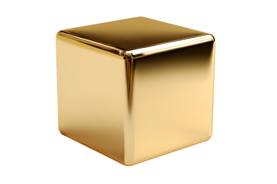 Shiny golden cube with smooth reflective metallic surface design for elegance
