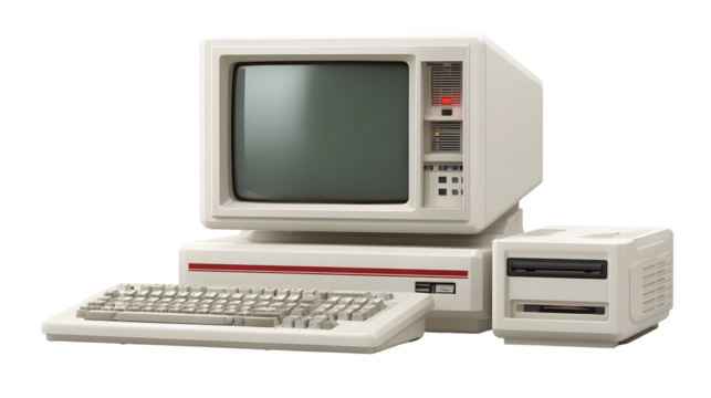 Retro computing nostalgia with vintage crt monitor and floppy disk drive