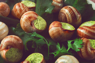 grape snails , stuffed in burgundy, french cuisine,