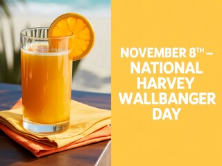 Refreshing harvey wallbanger cocktail with orange slice on a sunny day celebrating national harvey wallbanger day