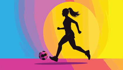 Colorful Soccer Girl Silhouette Vector