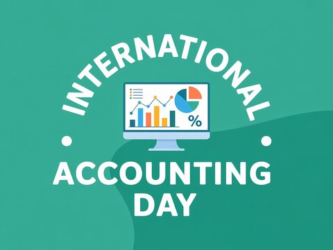 International accounting day celebrated with digital analytics and financial charts on a computer screen