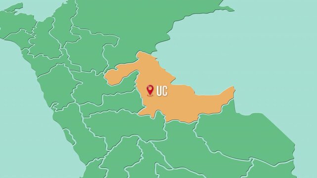 Mapa de Per&uacute; con divisi&oacute;n pol&iacute;tica resaltando el departamento de Ucayali