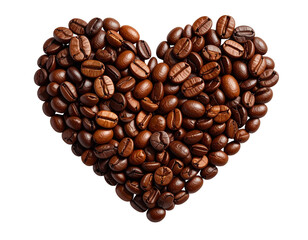 Heart made of coffee beans, isolated on transparent background