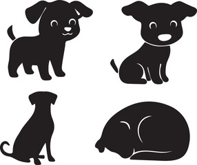 A fun set of cute vector animal silhouettes includes dog, illustrations.