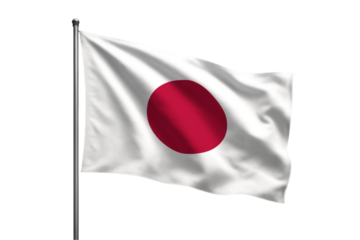 A waving Japanese flag with a metal pole against a PNG background