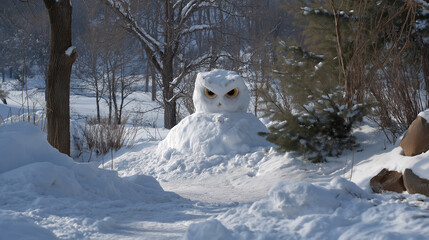 Obraz premium Evil Snowman with Glowing Eyes in Winter Landscape