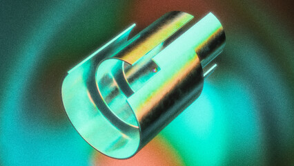 Retro abstract background, shiny geometric shape with grain and gradient effect, 3d render	