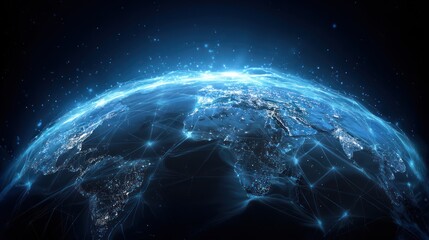 Obraz premium Digital earth globe illuminated against dark background illustrating global connectivity