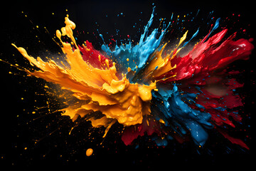 Vibrant explosion of paint colors creating art in a dark background