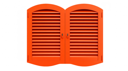 Orange louvered window shutter with curved top, isolated on transparency background, classic style, ventilation, home exterior, vibrant color, suitable for Mediterranean or tropical architecture