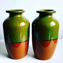 Title:
Olive green and terracotta ceramic vases with glossy glaze