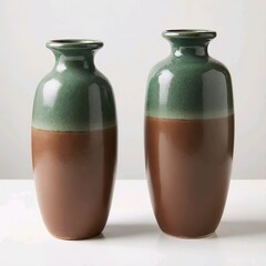 Title:
Light green and dark brown ceramic vases with glossy finish