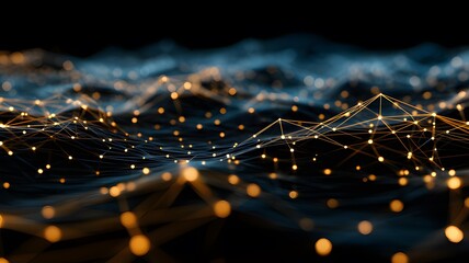 Abstract technology background of a glowing plexus network representing data and connectivity on a dark surface