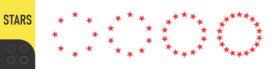 Circular star patterns for badges, emblems, logos. Black, blue, red, green, yellow stars. Color set stars icons