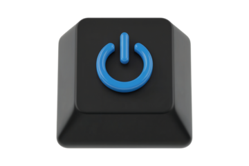3d illustration power button symbol with blue outline. Isolated on transparent background, png