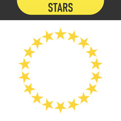 Circular star patterns for badges, emblems, logos. Black, blue, red, green, yellow stars