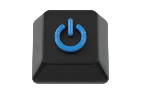 3d illustration power button symbol with blue outline. Isolated on transparent background, png