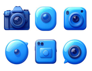 Minimal blue icon set (camera, phone, chat), transparent background  
