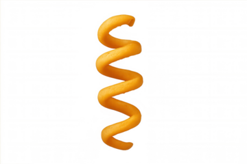 Uncooked cavatappi pasta spiral on transparent background representing italian food and carbohydrate diets