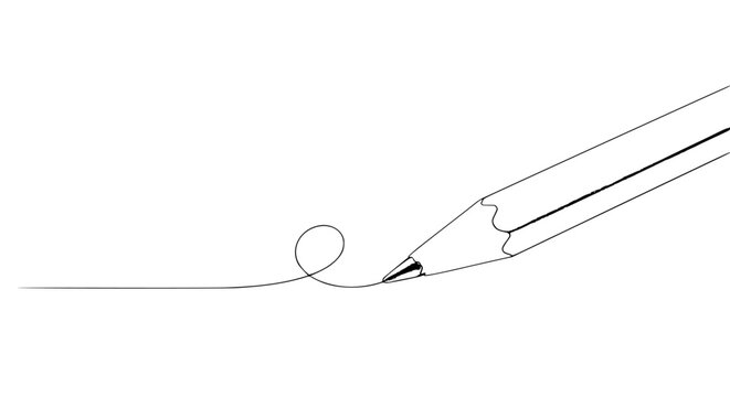 Single line drawing of a sharpened pencil tip with graphite loop, minimalist stationery