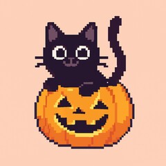 Obraz premium Friendly Black Cat With Jack Lantern