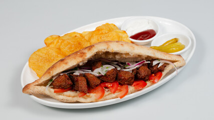 Doner kebab on plate top view isolated	
