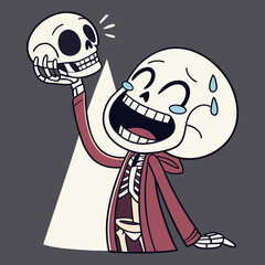Joyful skeleton laughing holding another skull