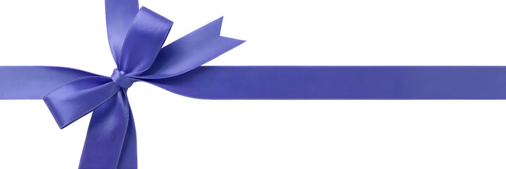 Vibrant purple satin ribbon tied into a neat bow on a plain transparent background