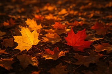 Fototapeta premium Vibrant yellow and red maple leaves in autumn