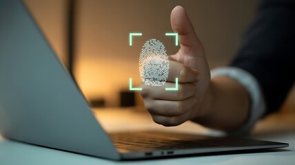 Fingerprint scan security on laptop for biometric authentication and data protection access control system