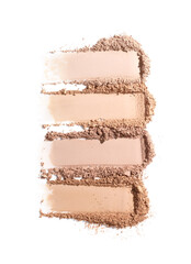 set of four colors of loose powder, cosmetics beauty product texture, setting powder swatch, compact face powder, loose powder