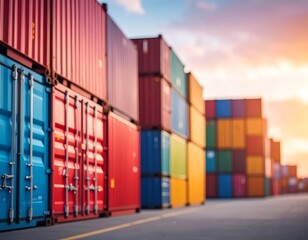 Shipping Containers Stacked at Port Terminal - Global Trade and Logistics.