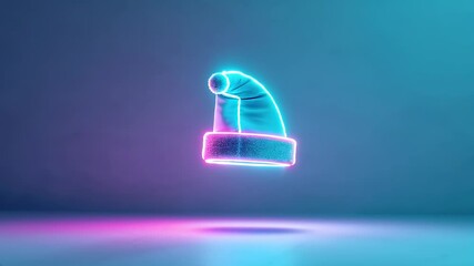Levitating santa hat with glowing neon light spinning in a seamless loop for a futuristic Christmas - Powered by Adobe