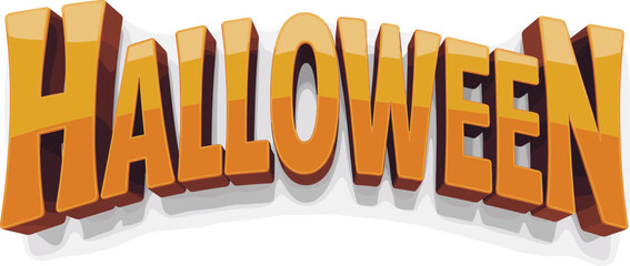 Bold Halloween text vector with 3D letters and scattered autumn leaves, festive seasonal design for holiday merchandise and stock illustration use