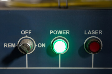 Power indicator shining bright on a control panel for industrial boiler production equipment