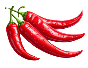 Red chili peppers with vivid color, transparent background