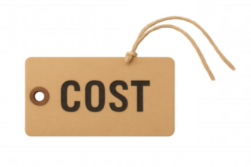 Brown cardboard tag displaying cost text, concept of finances, expenses, value, and economic market