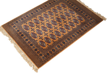 Brown and navy Bokhara rug, png, silo, silhouette, isolated, no bg
