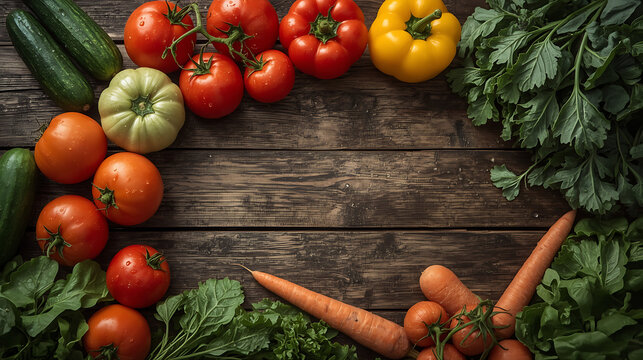 fresh vegetables on wooden background - Powered by Adobe