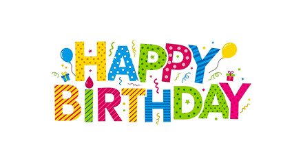 Celebrate every special moment with vibrant, colorful 'Happy Birthday' text, balloons, confetti, and gift boxes, perfect for joyous party invitations and festive greetings