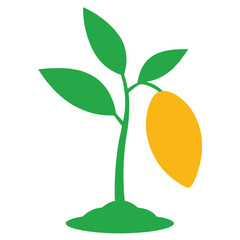 Young Mango Sapling Vector Icon with Tender Leaves and Soft Soil Base on White Background – Tropical, Gardening, and Eco-Friendly Flat Design