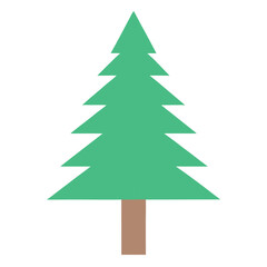 Flat Pine Tree with Dark and Light Green Layers on White Background