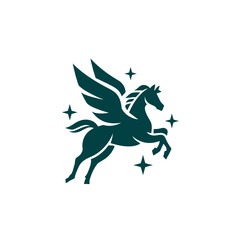 Fototapeta premium A dark teal-colored mythical horse with wings and stars on a white background