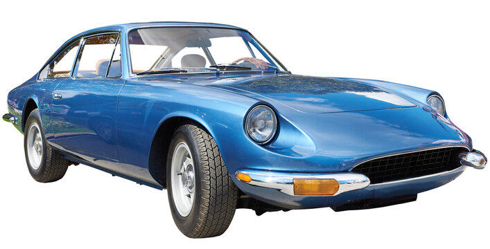 Fototapeta Retro blue sport car isolated on transparent