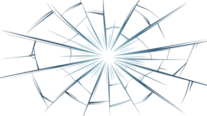Shattered glass effect with radial blue cracks, conveying fragility, damage, or a breakthrough moment against a transparent backdrop, ideal for digital design