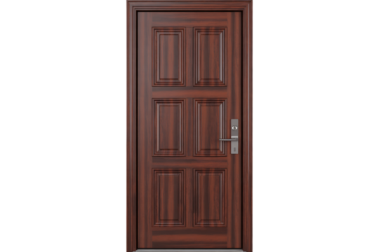 Elegant wooden door with stylish handle for interior design and home improvement projects, offering security and a warm, inviting entrance for modern homes