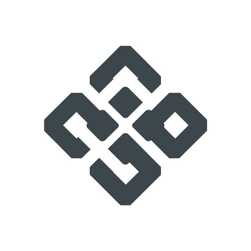 A symmetrical, geometric design. Four interlocking shapes form a complex and decorative pattern. Simple style